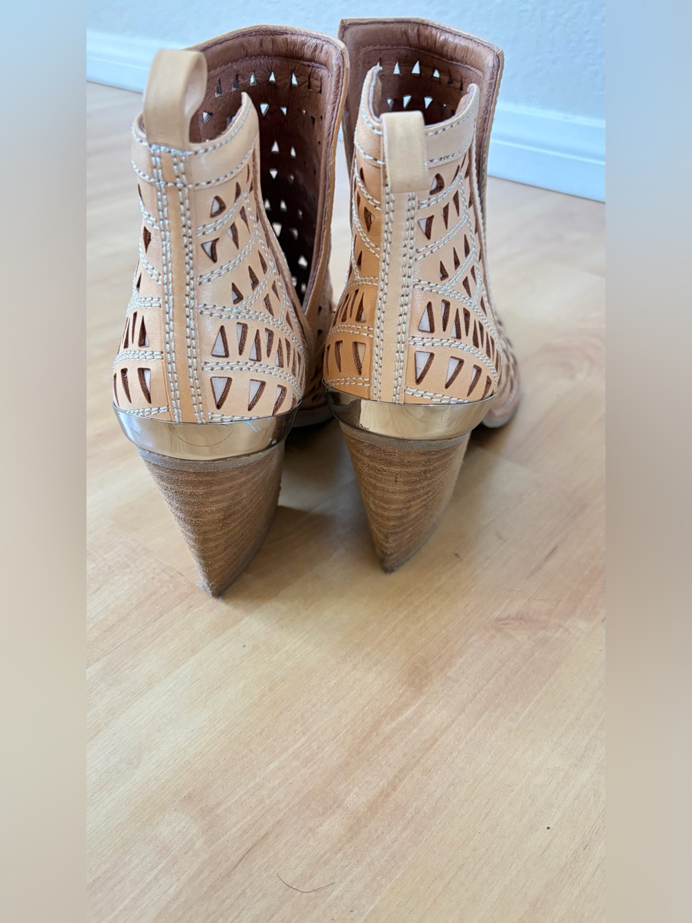 Jeffrey Campbell Women’s Beige Laser-Cut Ankle Boots with Silver Toe Cap - Picture 2 of 5